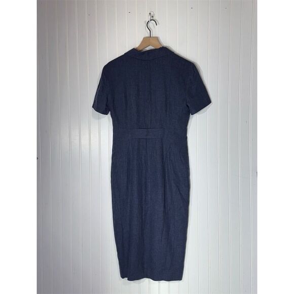Vintage Maggy London Navy Linen Blend Button Front Midi Dress 8 Cottagecore - Picture 2 of 6